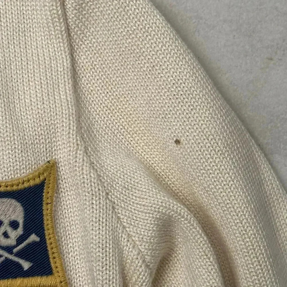 Ralph Lauren Rugby Vintage Sweater with Crest Patch, Cream 80s Preppy Cardigan - Picture 6 of 11